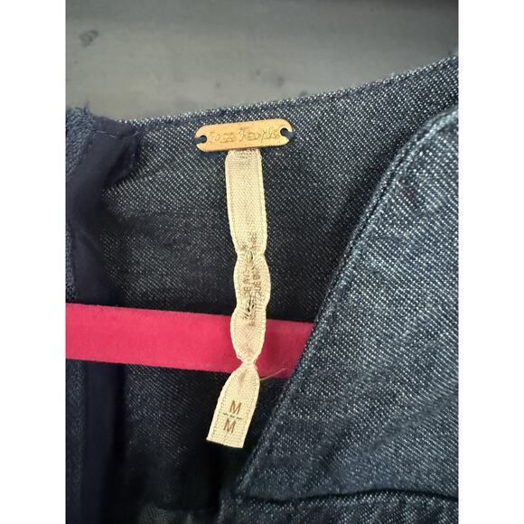 Free People Dress Womens Medium Blue Belted Long Sleeve Denim Mini Zip Back - Picture 3 of 8